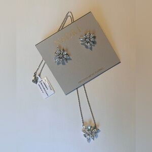 NWT NADRI Silver Necklace & Earrings Set, Precious Metal Plating, Floral Design